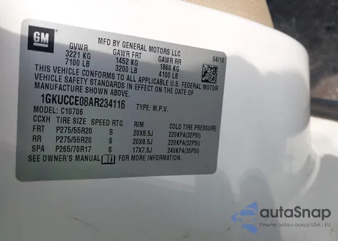 2010 GMC Yukon Slt из США, поврежденный, VIN 1GKUCCE08AR234116